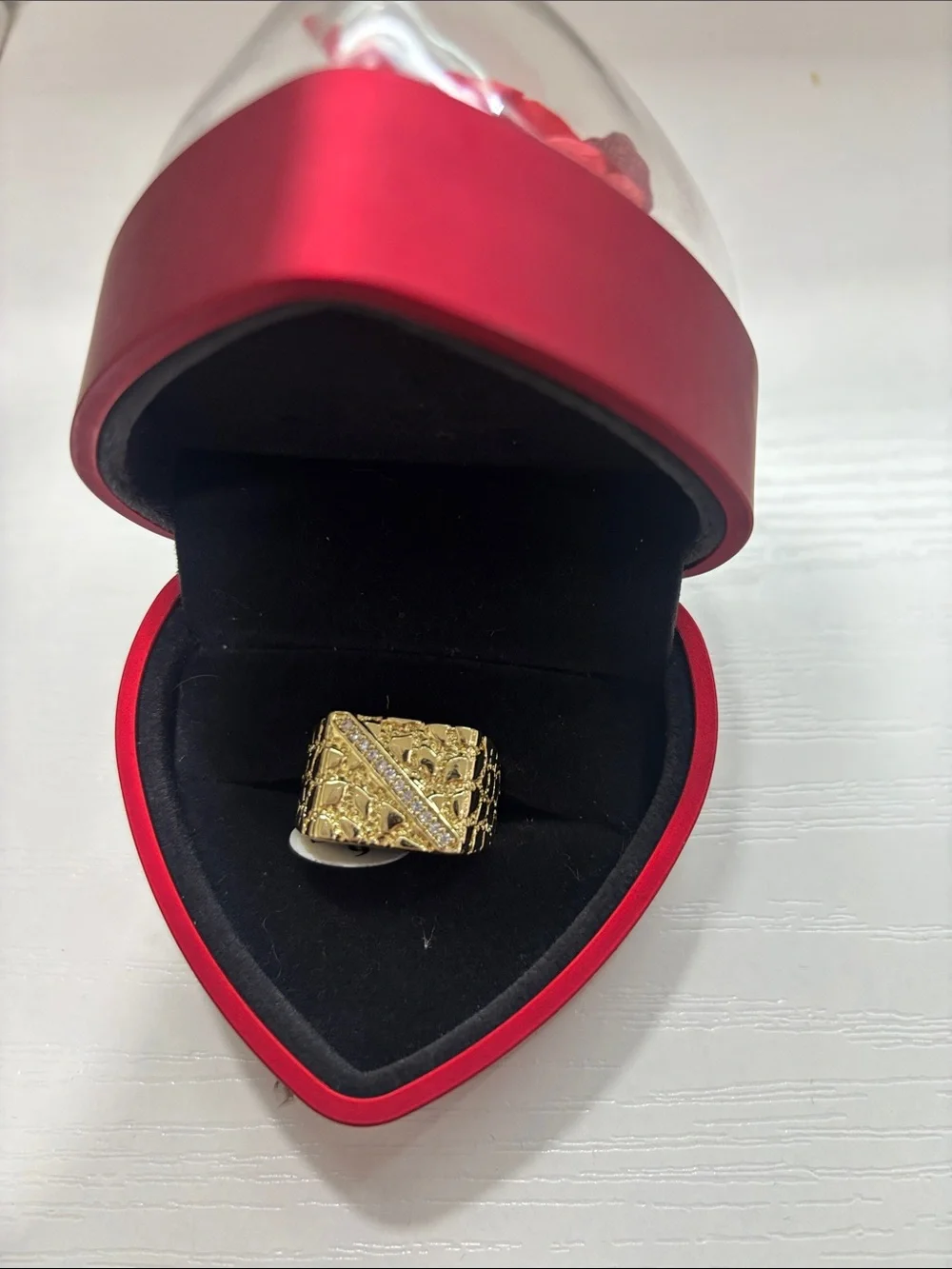 Gold-Tone Mens Statement Ring - Classic Textured Design